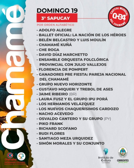 Confirmado: conocé día por día la grilla completa de la Fiesta Nacional del Chamamé- Confirmado: conocé día por día la grilla completa de la Fiesta Nacional del Chamamé