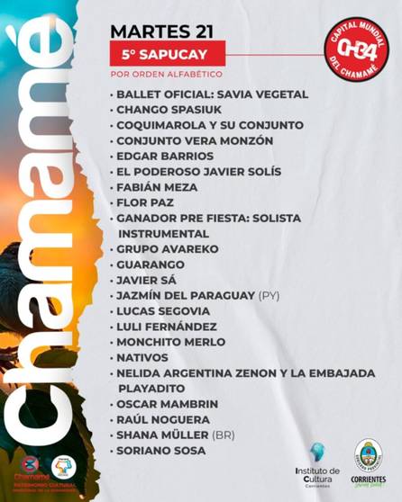 Quinto sapucay de la Fiesta Nacional del Chamamé: grilla y dónde ver en vivo- Quinto sapucay de la Fiesta Nacional del Chamamé: grilla y dónde ver en vivo