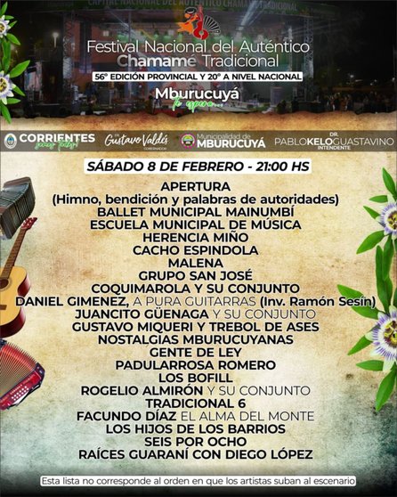 Fecha y artistas confirmados para el Festival Nacional del Auténtico Chamamé Tradicional- Fecha y artistas confirmados para el Festival Nacional del Auténtico Chamamé Tradicional