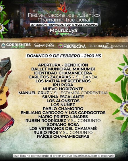 Fecha y artistas confirmados para el Festival Nacional del Auténtico Chamamé Tradicional- Fecha y artistas confirmados para el Festival Nacional del Auténtico Chamamé Tradicional