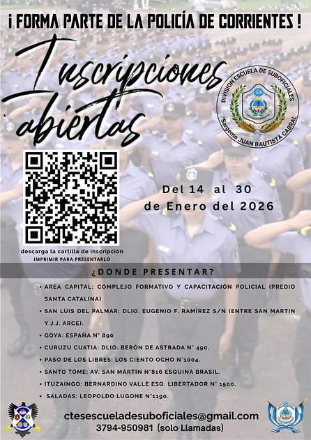 1768342909408 Policía de Corrientes: requisitos y fechas para inscribirse a la Escuela de Suboficiales