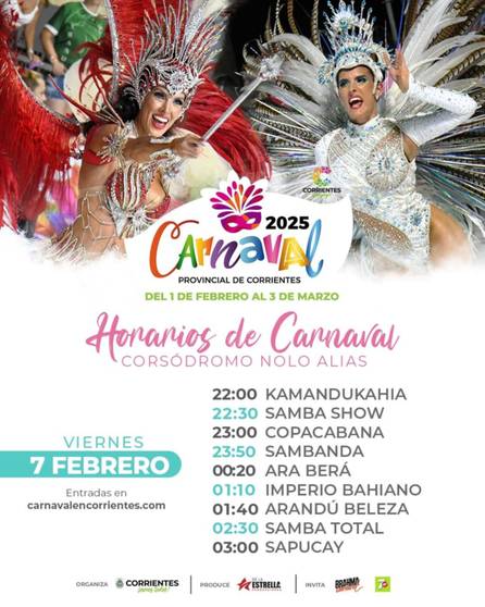 Carnaval de Corrientes: el orden de ingreso de comparsas y agrupaciones el fin de semana