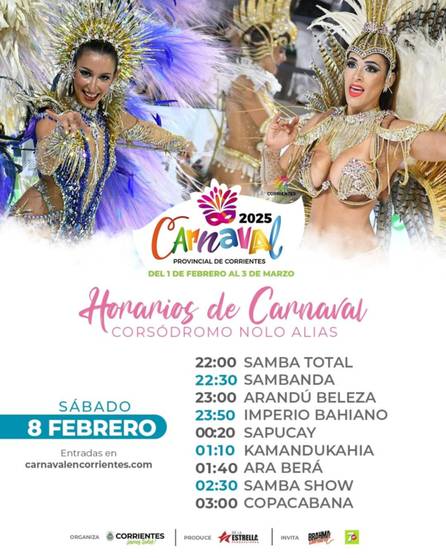 Carnaval de Corrientes: el orden de ingreso de comparsas y agrupaciones el fin de semana