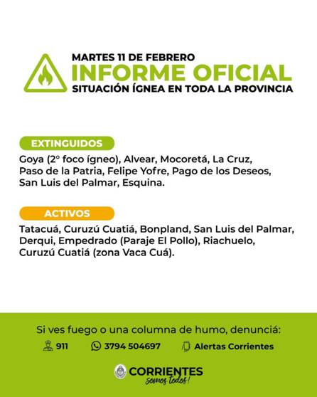Alerta incendios: hay ocho focos ígneos activos en Corrientes