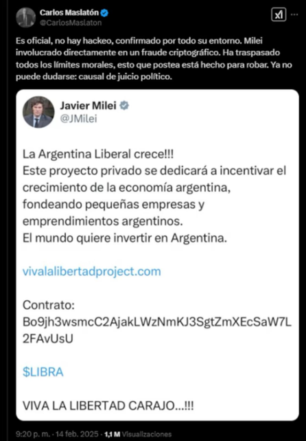 Milei promocionó una criptomoneda que resultó en una estafa digital
