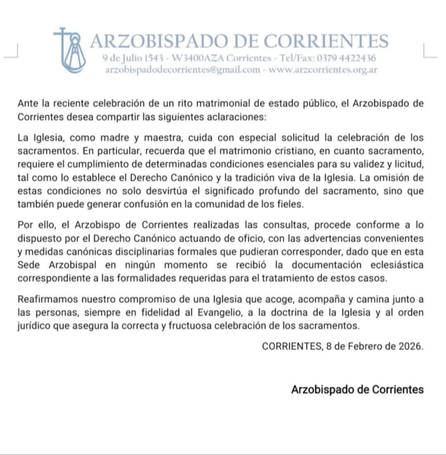 El Arzobispado anunció medidas disciplinarias tras el casamiento de una pareja trans