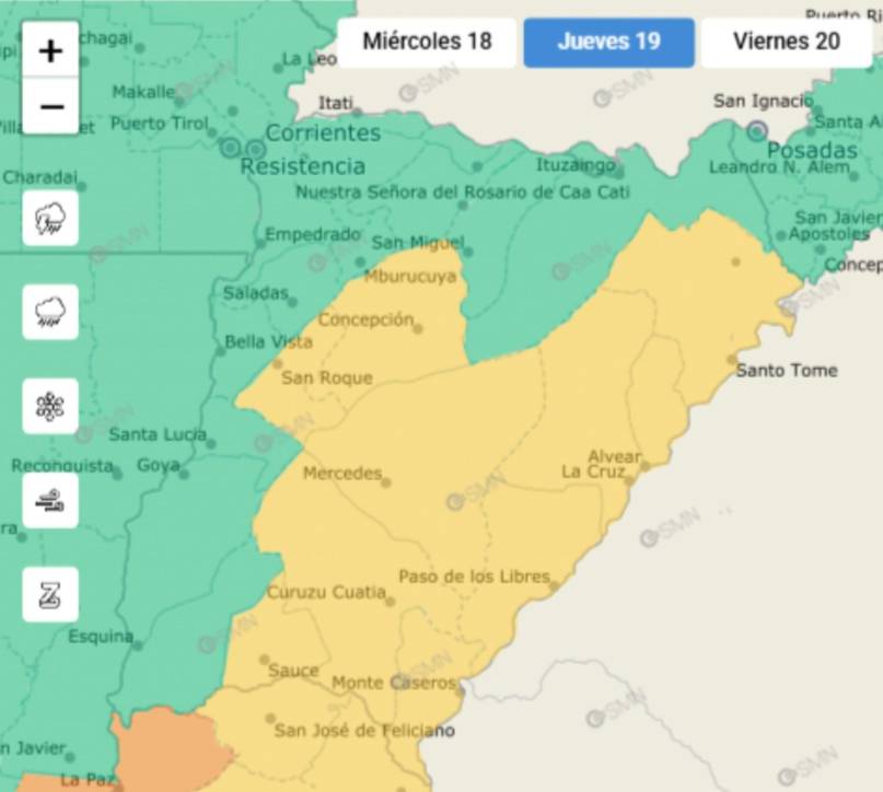 Alerta roja por calor extremo y amarilla por tormentas en Corrientes