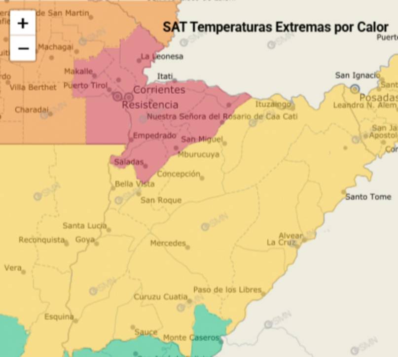 Alerta roja por calor extremo y amarilla por tormentas en Corrientes