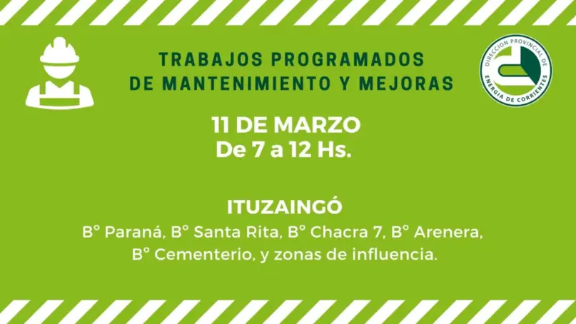 Se realizarán cortes de electricidad por tareas de mantenimiento en Corrientes e Ituzaingó