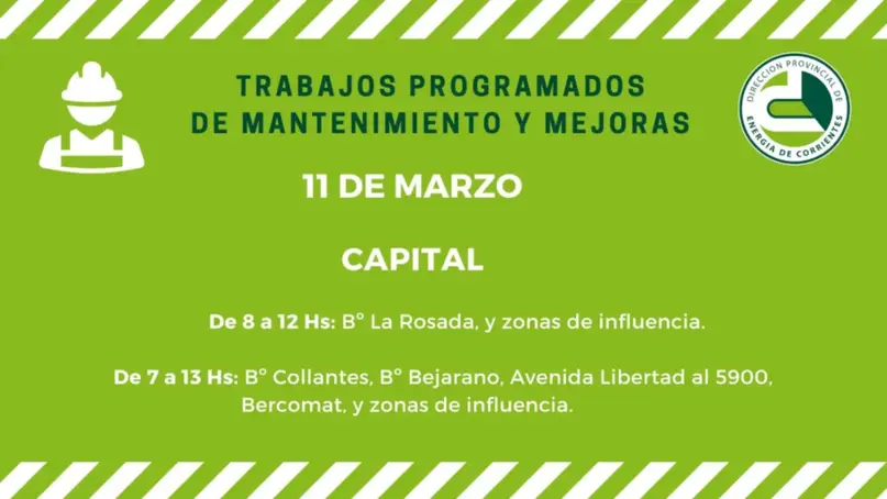 Se realizarán cortes de electricidad por tareas de mantenimiento en Corrientes e Ituzaingó