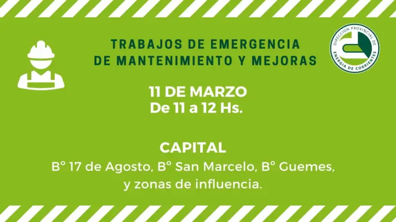 Se realizarán cortes de electricidad por tareas de mantenimiento en Corrientes e Ituzaingó