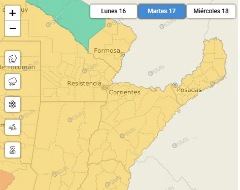 El SMN mantiene el alerta amarillo por lluvias fuertes para toda la provincia de Corriente- El SMN mantiene el alerta amarillo por lluvias fuertes para toda la provincia de Corriente