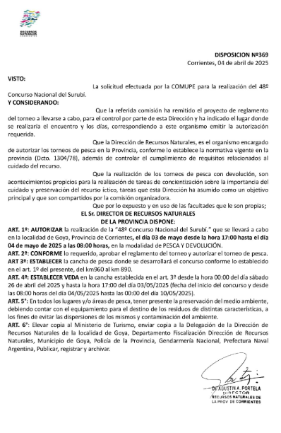Establecen veda de pesca por la realización de la 48ª Fiesta Nacional del Surubí- Establecen veda de pesca por la realización de la 48ª Fiesta Nacional del Surubí