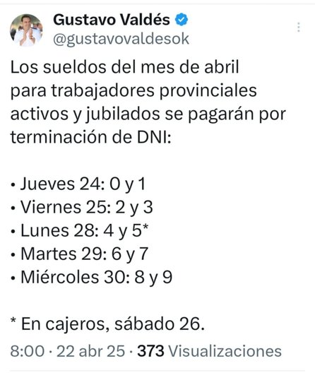 Valdés informó el pago de sueldos para estatales correntinos