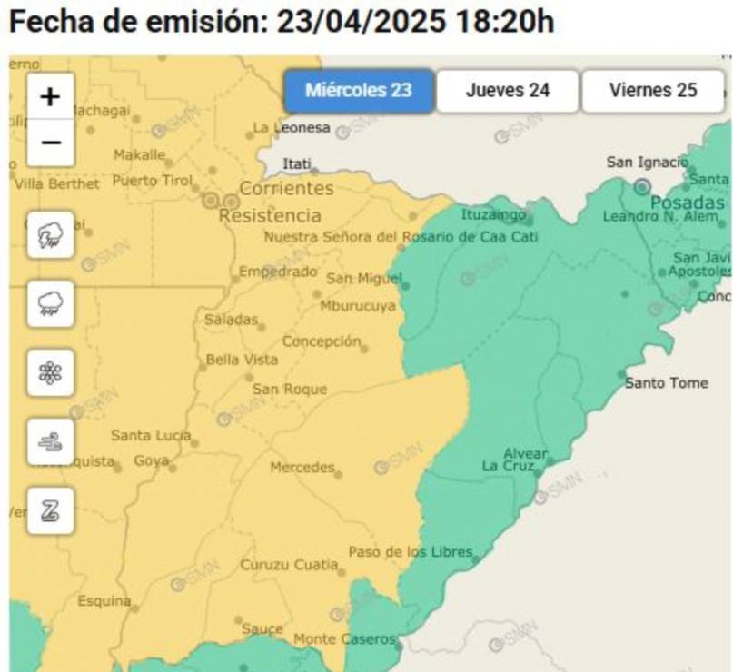 Alerta amarilla por tormentas fuertes en Corrientes  