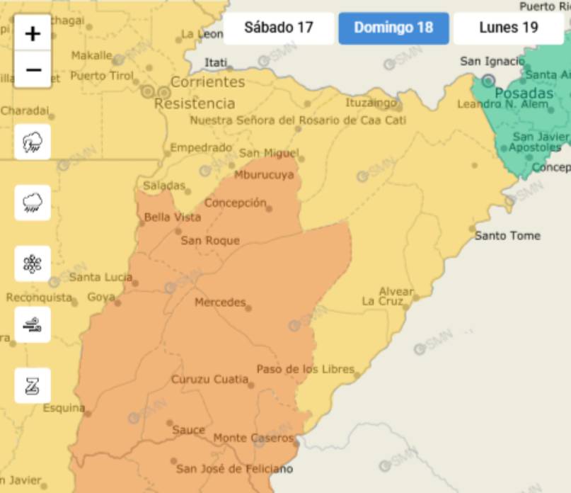 Doble alerta en Corrientes por tormentas fuertes y se espera el descenso de temperatura 
