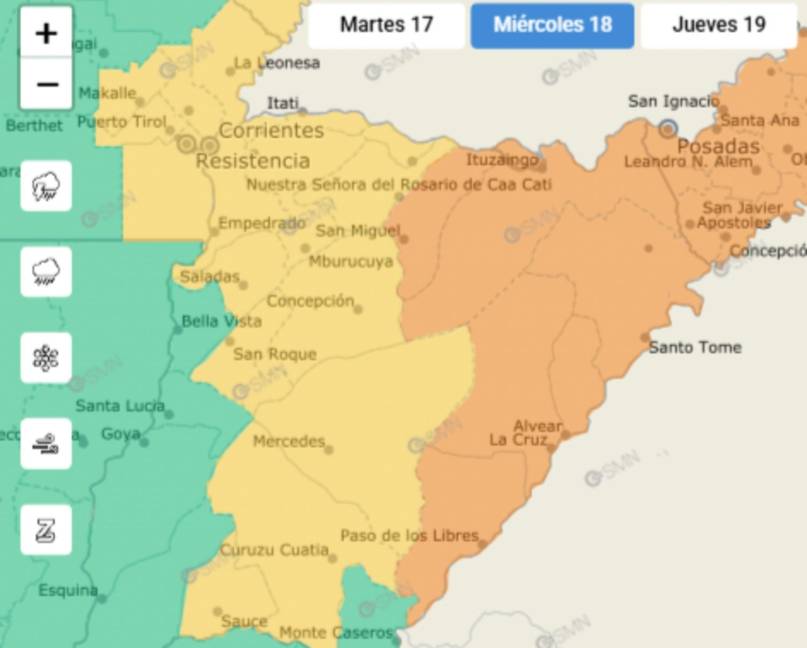 Doble alerta en Corrientes por tormentas fuertes y los pronósticos anticipan más lluvias