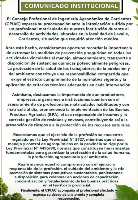 Corrientes: un agrónomo sufrió una intoxicación y piden reforzar la prevención