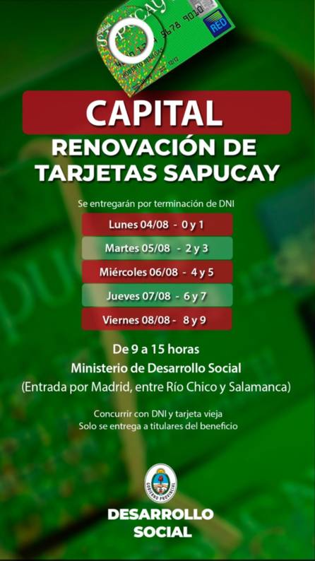 Cuándo comienza la renovación de la Tarjeta Sapucay en Corrientes- Cuándo comienza la renovación de la Tarjeta Sapucay en Corrientes