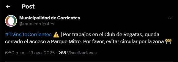 Corrientes: el acceso al parque Mitre está cerrado por la reconstrucción del Club Regatas- Corrientes: el acceso al parque Mitre está cerrado por la reconstrucción del Club Regatas