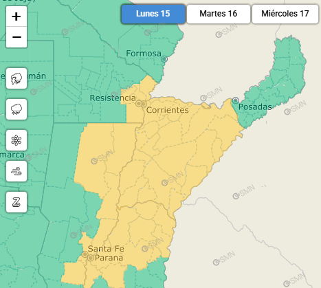 Rige el alerta amarilla por lluvias y tormentas en Corrientes