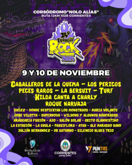 La grilla completa de los artistas que estarán en el Taragüí Rock 2024