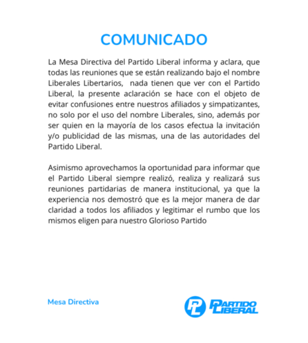 El Partido Liberal aclara: "Los Liberales libertarios nada tienen que ver con el PL"