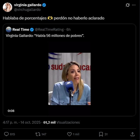 El furcio de Virginia Gallardo sobre la pobreza se volvió viral: la aclaración de la candidata