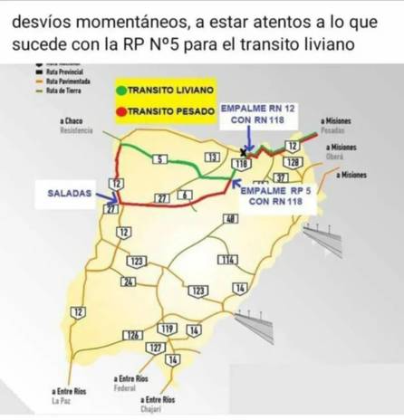 Corrientes: Vialidad Nacional dispuso desvíos por el corte total en la Ruta Nacional 12