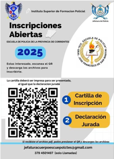 Cómo inscribirse para ingresar a la Escuela de Oficiales de la Policía de Corrientes  