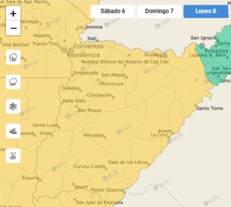 Alerta amarilla por tormentas fuertes en Corrientes y brusco cambio de temperatura 