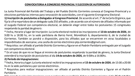 CONVOCATORIA A CONGRESO PROVINCIAL Y ELECCION DE AUTORIDADES anuncio N° 2