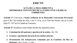 UNIÓN CÍVICA RADICAL CORRIENTES Sesión ordinaria de la Honorable Convención Provincial anuncio N° 0