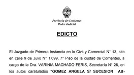 ED. GOMEZ ANGELA S/ SUCESION ABINTESTATO EXPTE. N° 280005/25 anuncio N° 1