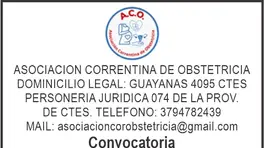 ASOCIACION CORRENTINA DE OBSTETRICIA  anuncio N° 0