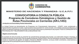 CONVOCATORIA A CONSULTA PÚBLICA NUEVO CORREDOR RUTA PROVINCIAL N° 27 anuncio N° 1