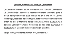Convocatoria UNION CAMPESINA DE CORRIENTES anuncio N° 0