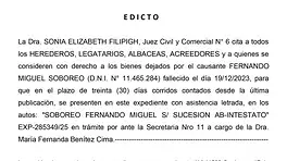 ED. SOBOREO FERNANDO MIGUEL S/ SUCESION AB-INTESTATO anuncio N° 1