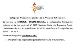 Colegio de Trabajadores Sociales de la Provincia de Corrientes anuncio N° 0
