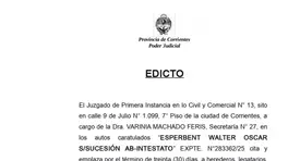 ESPERBENT WALTER OSCAR S/SUCESIÓN AB-INTESTATO anuncio N° 0