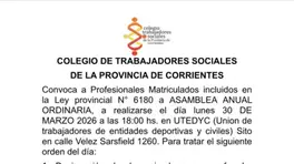 COLEGIO DE TRABAJADORES SOCIALES DE LA PROVINCIA DE CORRIENTES anuncio N° 0